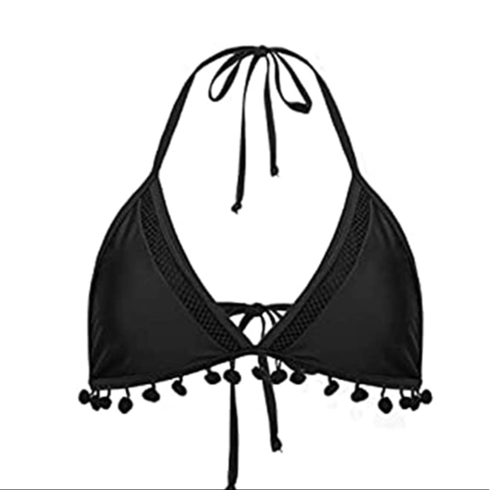 Heymiss Stripe Tassle Black Bikini Top